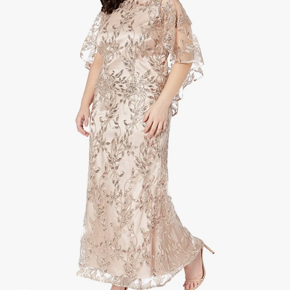 Flowy, champagne like color, long dress.
